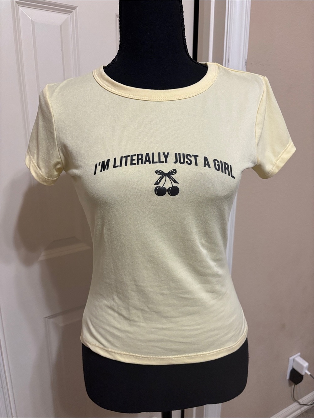Light Yellow Graphic Crewneck Tee - I'm Literally Just a Girl
